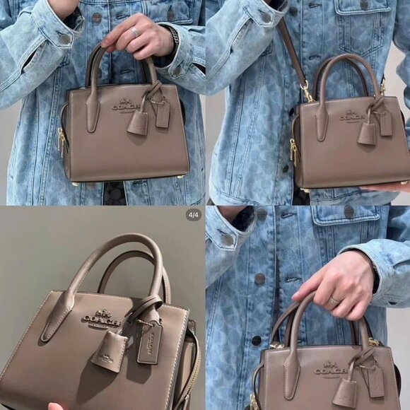 NWT COACH Andrea Carryall Bag - Smooth Leather/Gold/Dark Stone - CP081 $428 - Picture 4 of 11